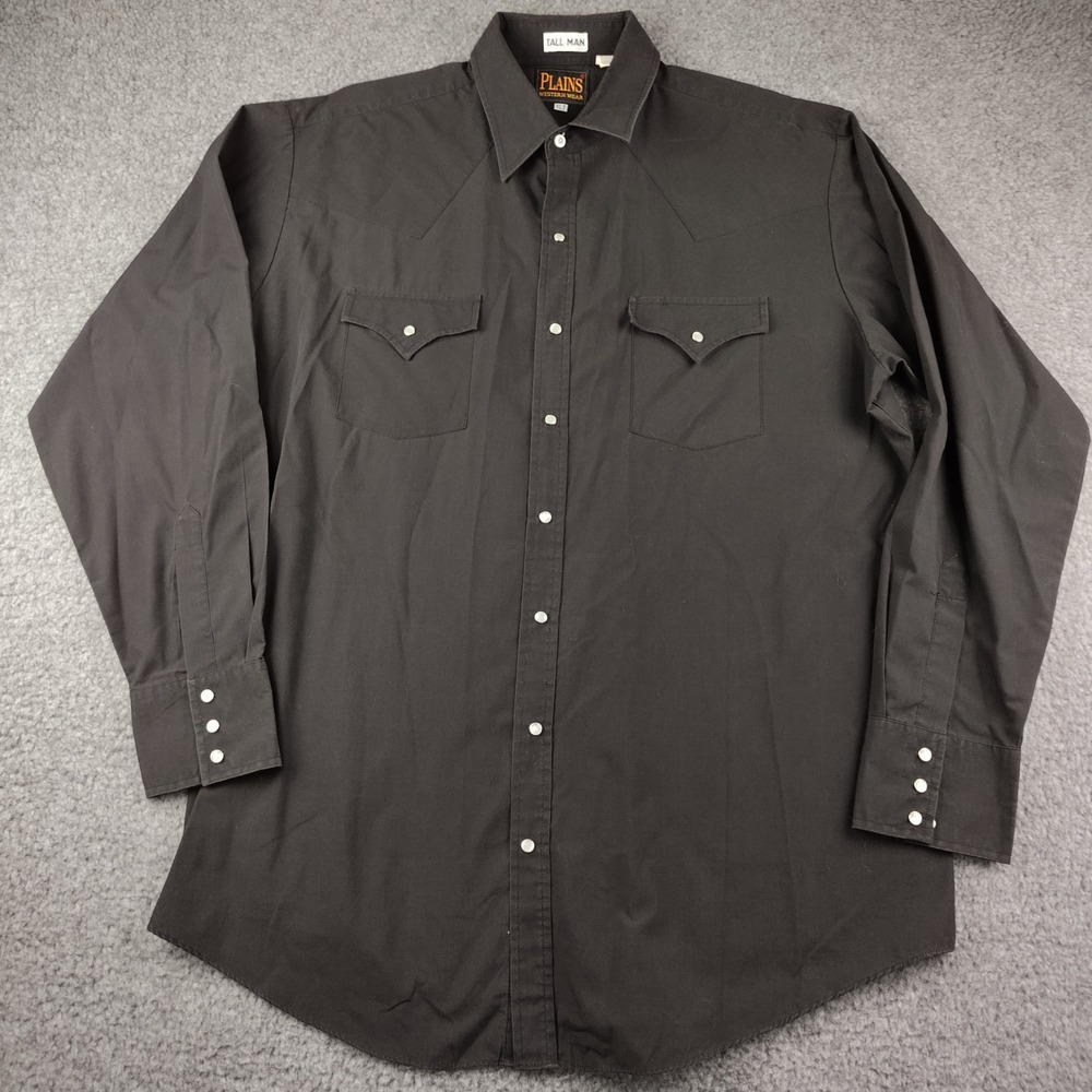 Plains Western Wear Mens Black Pearl Snap Shirt Tall Man XLT Long Sleeve Yoke